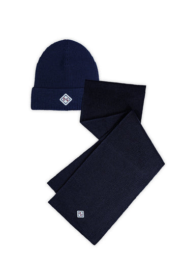 NAVY HAT & BLACK SCARF
